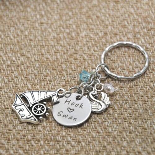 12pcs/lot Once Upon A time Inspired keyring Swan and Captain Hook Once Silver tone key chain