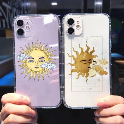 Funny Sun Moon Face Phone Case Transparent soft For iphone 5 5s 5c se 6 6s 7 8 11 12 plus mini x xs xr pro max
