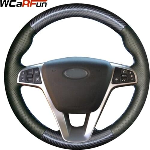 WCaRFun Black Artificial Leather Carbon fiber leather DIY Hand-stitched Car Steering Wheel Cover for Lada Vesta 2015 2016 2017