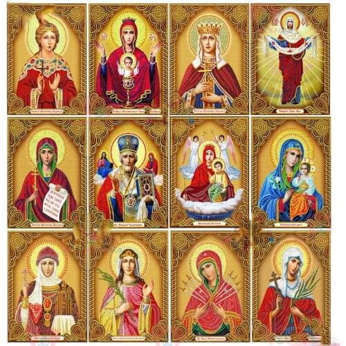 Diy Diamond Painting Religion Icon Of St Nicholas Diamond Mosaic Needlework Crafts Embroidery Virgin Mary Cross Stitch Patterns