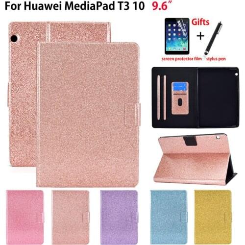 For Huawei MediaPad T3 10 Case Cover AGS-L09 AGS-W09 AGS-L03 9.6" Funda Tablet Glitter Protective Stand Coque Shell Capa +Gift