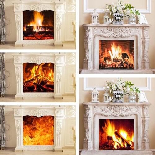 Avezano Photography Backdrop Merry Christmas Winter Fireplace Decor Wood Exuberant Fire Flame Background Photo Studio Photozone