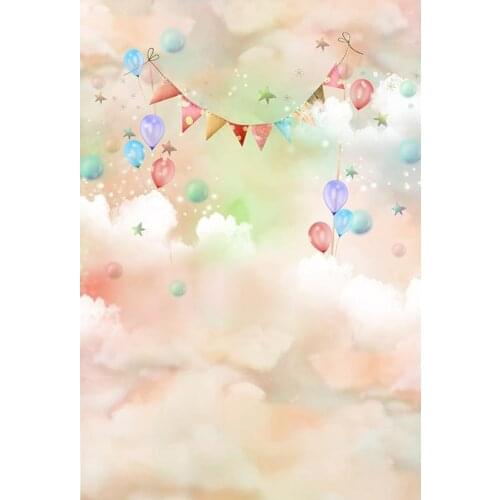 Clouds Background for Photo Session Flag with Balloons Photophone Vinyl Cloth Baby Candy Bar Birthday Wedding Bokeh Photography