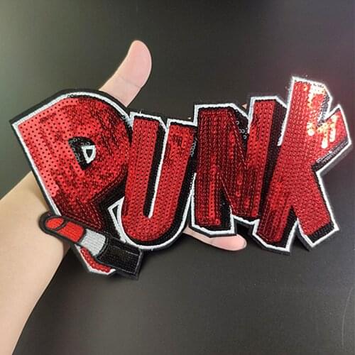 T shirt Women patch Red sequins 270mm Letters Punk Lipstick deal with it biker patches for clothing fabric stickers freeshipping
