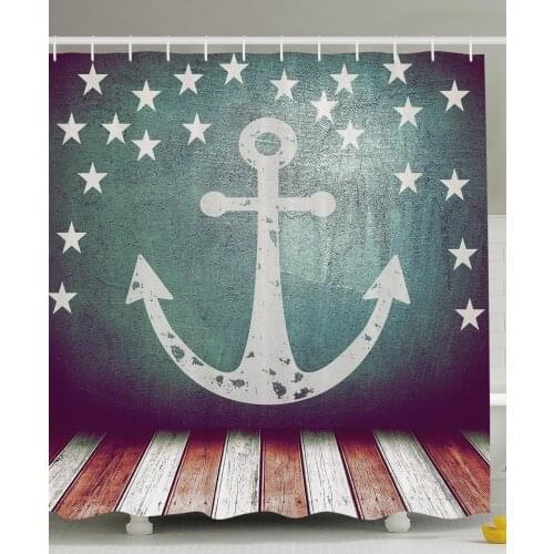 Art Decor Collection Anchor Stars and Stripes Marine Theme USA Vintage Retro Flag for Patriots and Sailors Bathroom Curtain