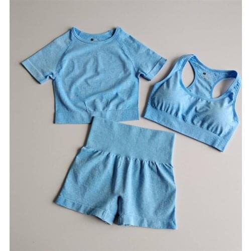 3PCS Seamless Yoga Set Workout Sportswear Gym Fitness Long Sleeve Crop Top High Waist Leggings Sports Suits Women