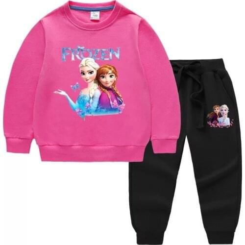 Disney Frozen Princess Elsa Anna Girl Clothes Sets Hooded Sweatshirts+Pants 2 Piece Suits Casual Toddler Kids Sportswear Outfits