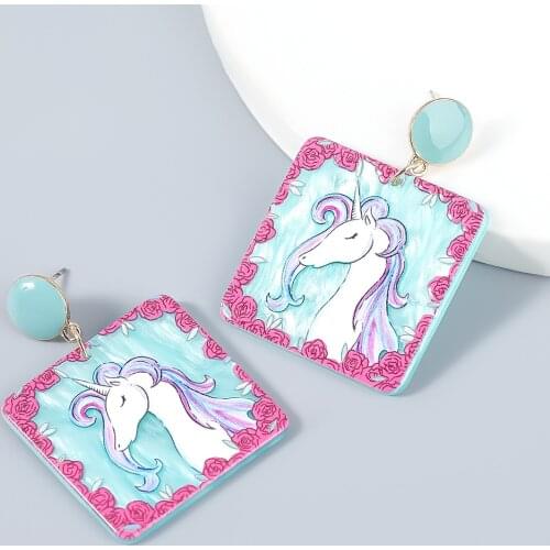 Colorful Resin Acrylic Horse Drop Earrings Women Steampunk Cool Pink Party Romantic Earrings Friend Jewelry Accessories