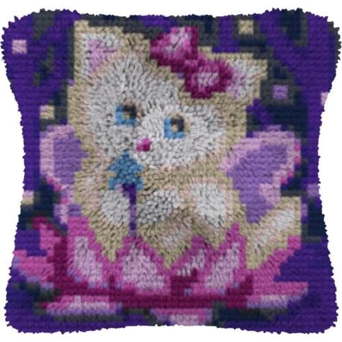 Latch Hook kits Pillow Flower Cat Diy Handmade Printed Canvas Cushion Latch Hook Kits DIY Unfinished accessories