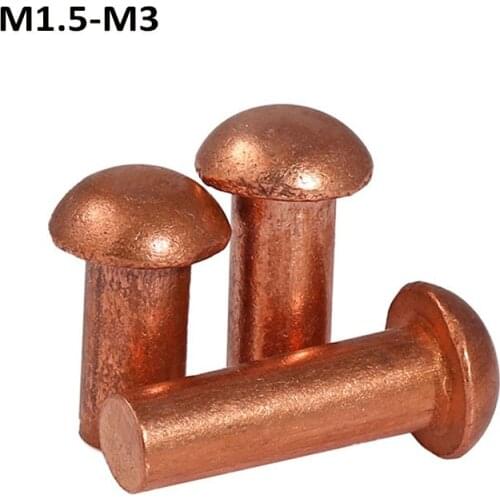M1.5 M2 M2.5 M3 Round Head Copper Solid Rivets Fasteners Gold Tone Hardware Copper Nail High Quality