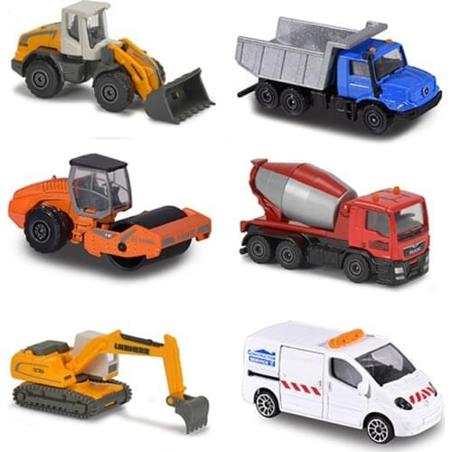 1/64 Majorette Car Model Alloy Toy Car Engineering Road Roller Excavator Transport Shovel Truck