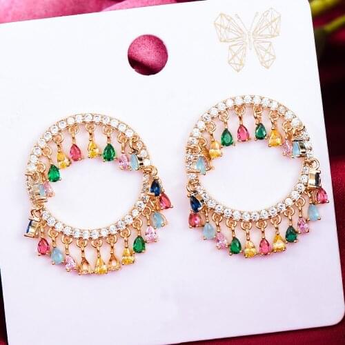 BOHO Trendy New Gorgeous Shiny Round Drop Earrings for Women Girl Bridal Wedding Fashion Birthday christmas Gift High Quality