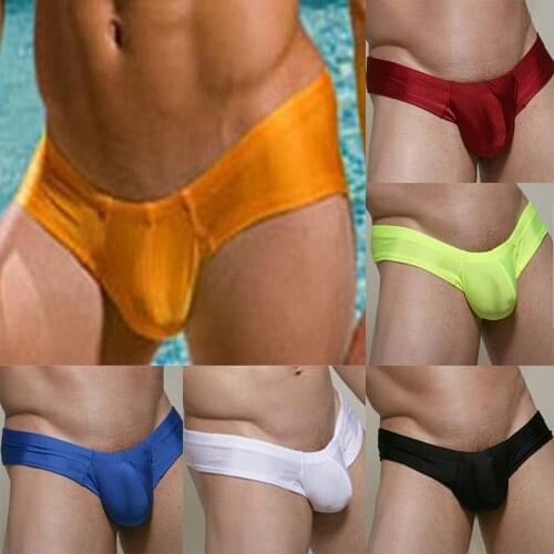 Mens Sexy Swimwear Low Waist Swim Briefs Bikini Swimsuits Thong Tangas Fashion Solid Color Men Underwear Breathable Boxer Brief