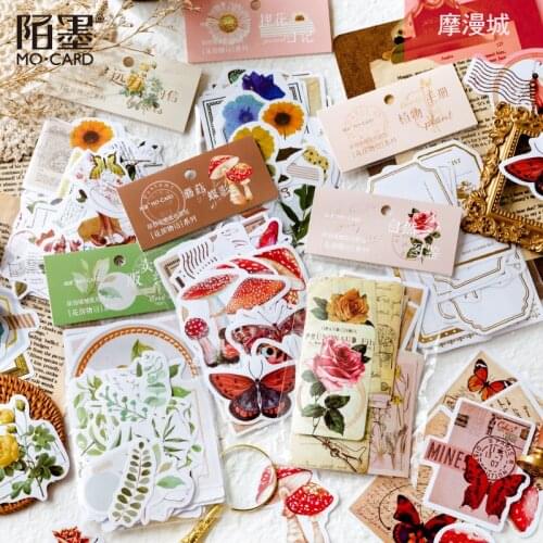 50pcs Retro Plants Stickers Scrapbooking Translucent Sticker Set DIY Material Decoration School Supplies Pretty Stationery