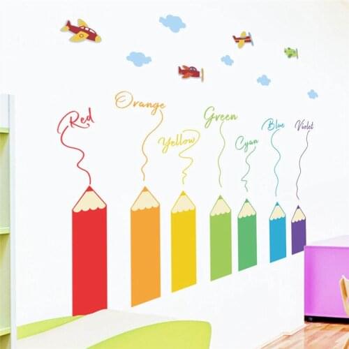 Colourful Watercolor Pen Pattern Wall Stickers For Kindergarten Kids Room Baseboard Home Decoration Diy Mural Art Pvc Wall Decal