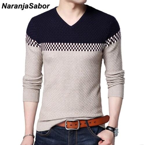 NaranjaSabor New Mens Sweater 2020 Autumn Winter Male Fashion Casual Slim V-neck Wool Pullover Shirt Brand Clothing N531