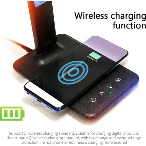Newest Wireless Charging LED Desk Lamp 10W Black White Multifunctional Table Lamp With Calendar Temperature Display Alarm Clock