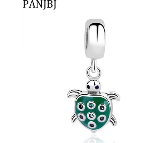 New Original 925 Sterling Silver Bead Green Cute Sea Animal Turtle Dangle Charm Fit Pandora Bracelet Necklace DIY Women Jewelry