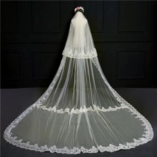 Charming Champagne/Ivory 3.5 Meters Long Train Applique Edge Wedding Veils Bridal Accessories Veils