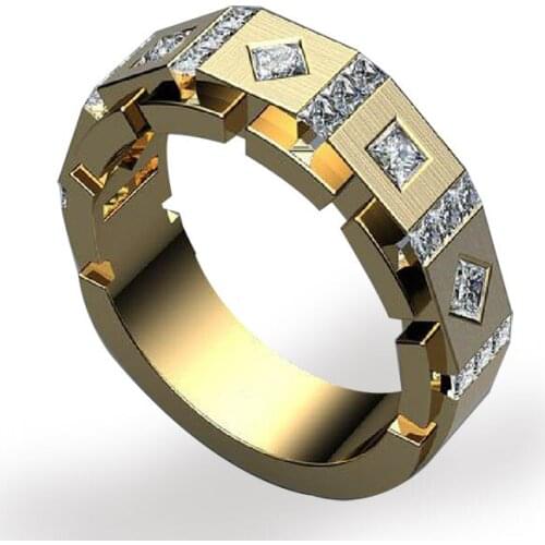 Ofertas Wholesale Size 6-13 Trendy White Zircon Crystal Geometry Men Business Party Rings Jewelry Hand Accessories