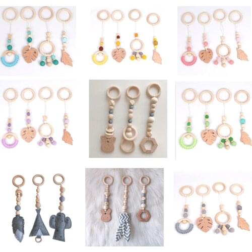 Kids Rattle Toys for 0-12 Months Nordic Baby Gym Play Nursery Sensory Ring-pull Teether Toy Stroller Wooden Pendant Toddler Room