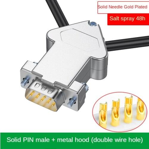 Industrial grade DB9 serial head 45 degree double outlet 9-pin RS232 connector 485 double 2-hole inclined hole 9p metal hood