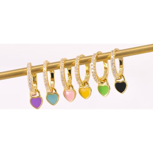 Prevent Allergies 925 Silver Ladies Sweet And Cute Heart-Shaped Enamel Hoop Earrings Popular Wedding And Birthday Gifts