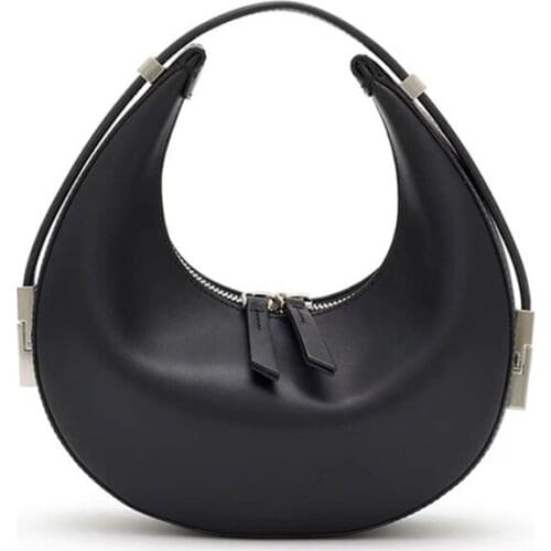 Saddle bag High Quality PU Leather Bag Round Handbag Women Shoulder Vintage Half Moon Bags New Fashion