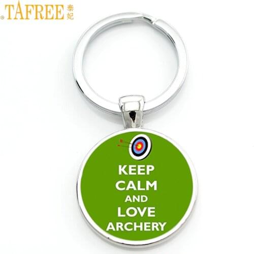 TAFREE Brand Keep Calm and Love Archery keychain fashion glass cabochon men women casual sports lover key chain ring gifts SP294