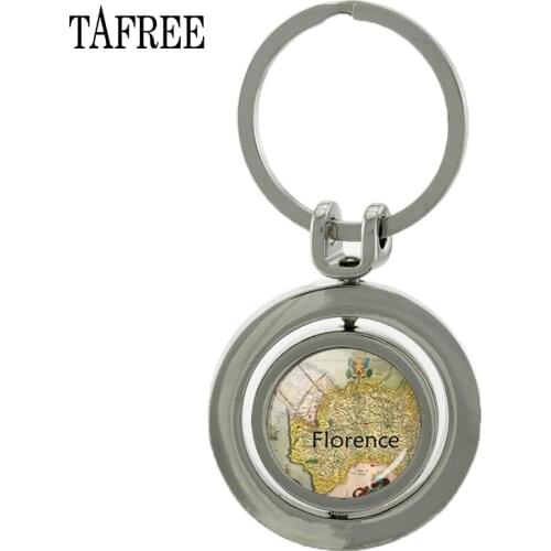 TAFREE Revolving pendant Keychain Vintage map Florence Italy Double Sides Rotatable For Women Car portachiavi Jewelry MP37