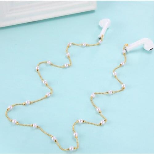 Teamer Fashion Wireless Earbud Chain Pearl Earphone Holder for Airpods Chain Anti-lost Earphone Necklace Accessories Jewelry