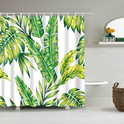 Waterproof Polyester Tropical Green Plant Leaf Palm Cactus Shower Curtains Bathroom Curtain Frabic Bathroom Curtain with Hooks
