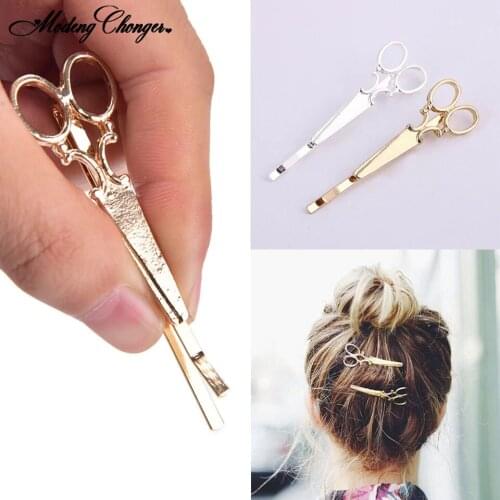 2 PCS Fashion Delicate Hairpin Korean Style Creative Golden Silvery Scissors Shape Women Hair Clips Hair Accessories Hot Sales