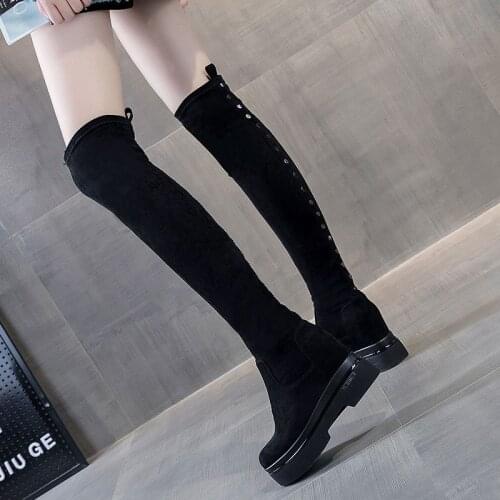 Over the knee boots the new cashmere over-the-knee boots will increase in female Korean rivet casual elastic boots women