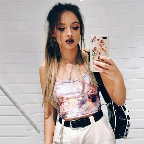 Women Printing Tanks 2019 Summer New Arrival Sleeveless Stapless Slim Crop Tops Shirts Ladies Tank Top Casual Femme Camisole