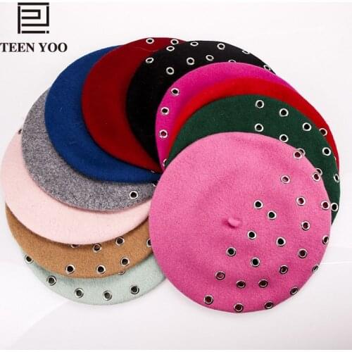 Women Beret Homme Lovely Circle Iron Ring Solid Breathable Woolen Autumn Winter Retro Cap Girls Outdoor Casual Berets Teenyoo