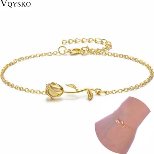 Rose Flower Charm Bracelet for Women Girl Gift Adjustable Copper Chain Bracelets On Hand Pulseras Mujer Wedding Bridal Jewelry