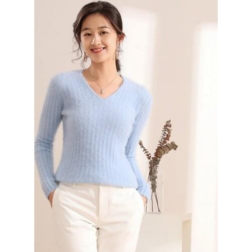 WinterWholesale Multicolor V-neck Sweater Womens Long Sleeve Pullover Short Slim Warm Womens Pumping Cashmere Sweater Hot Sale