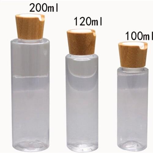 20pcs/lot 100ml 120ml 200ml Empty PET Lotion/Emulsion Bottle with Bamboo Chiaki Cap Cosmetic Toner Liquid Sub-bottling Container