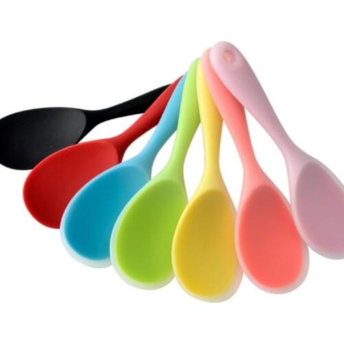 2021 New Non-stick Food Grade Kitchen Accessories Silicone Cooking Tools Solid Color Rice Spoon Heat-resistant Long-handled