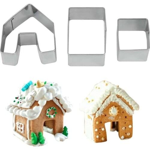 3pcs/set Mini House Stainless Stell Cookie Cutters Mold Merry Christmas Decoration Xmas Biscuit Mold Cake Decorating Baking Tool