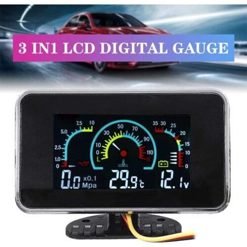 3 In 1 LCD Car Digital Gauge Voltmeter Oil Pressure Water Temp meter 1/8 NPT Oil Pressure sensor 12-24V