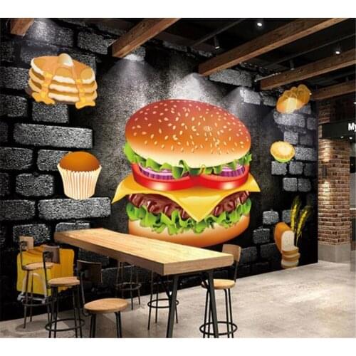 Beibehang 3D stereo nostalgic background bakery fast food restaurant french fries cola burger set background papel de parede