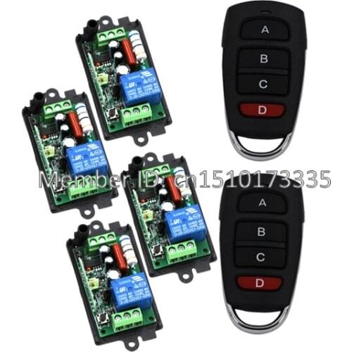 AC 220V 1channel 10A rf wireless remote control switch system 4 Receiver & 2 Transmitter 315MHZ/433 MHZ
