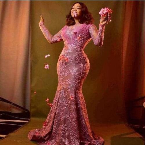 African Dubai Plus Size Evening Dresses Jewel Appliques Lace Mermaid Prom Dress Custom Made Women Formal Party Gowns