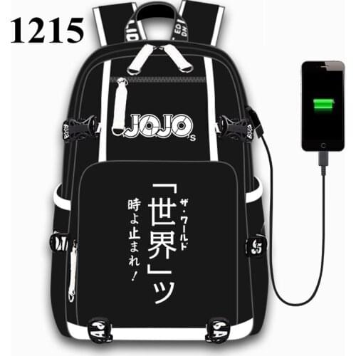 Anime JoJos Bizarre Adventur USB Port Backpack Bag School Book Students Outdoor Shoulder Book Bag Rucksack Cosplay