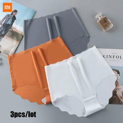 Xiaomi 3Pcs/Set Seamless Underwear Silk Womens Solid Color Panties Lady Ruffle Underpants Girls Briefs Smooth Panty Sexy