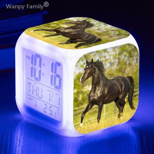 New hot sell jumping horse alarm clock Kids Birthday Gift multifunctio digital alarm clock glowing LED color changing clock