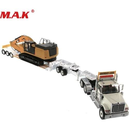 For Collection 1/50 DM 85600 International HX520 Tractor & Lowboy Trailer & 349F LXE Excavator Model for Boys Holiday Gifts