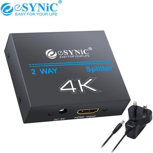 ESYNiC 4K X 2K 1 In 2 Out HDMI-Compatible Splitter Amplifier Ver 1.4 Signal Distributor With 1080P 3D Compatibility For HDTV DVD